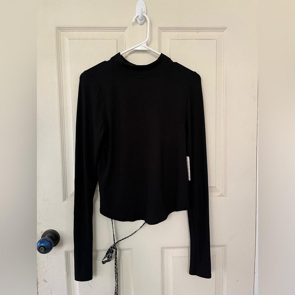 NWT free people black backless long sleeve high neck ribbed sweater XL Minimal